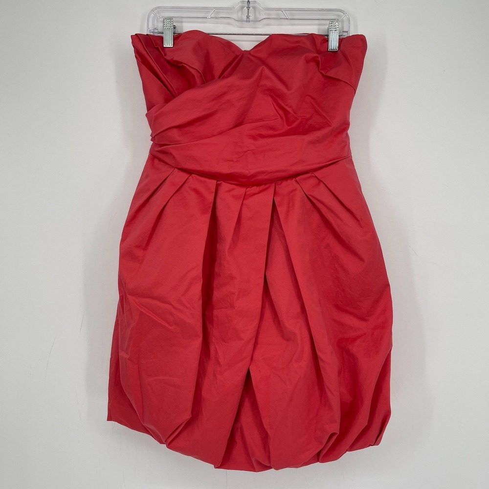 David's Bridal Women Red Strapless Pleated Bubble Hem Mini Dress 10